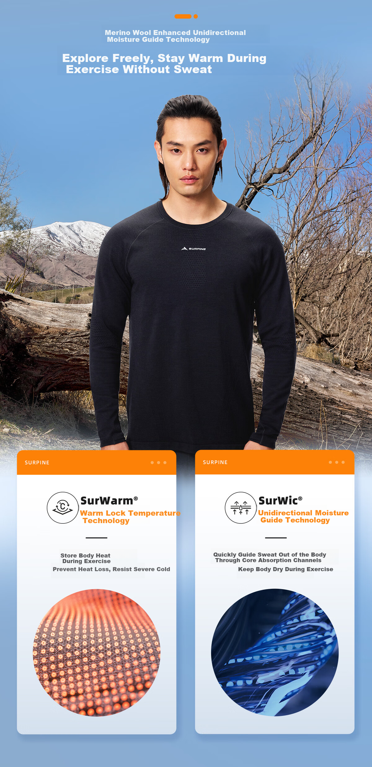 SURPINE Xunshan Series Merino Wool Seamless Quick-Dry Shirt, Outdoor Autumn And Winter T-Shirt for Me 3