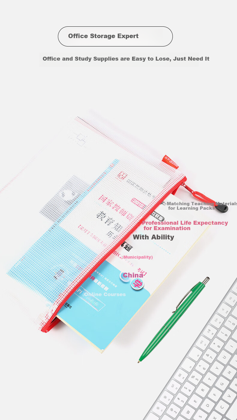 TRNFA TN-2004 (Five Colors), Pack of 10, A4 PVC Transparent Mesh Waterproof Zipper Document Pouch, Office Stationery File Folder, Thickened Travel Storage Bag 2