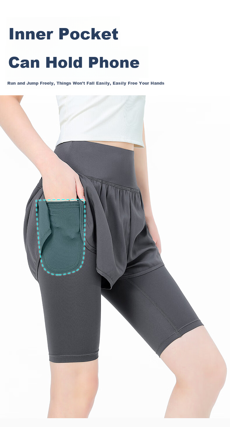 CAMEL Faux Two-Piece Quick-Dry Women's Sports Pants, Elastic Running Fitness Shorts, Y24BA4L0037M, Misty Gray, L 7