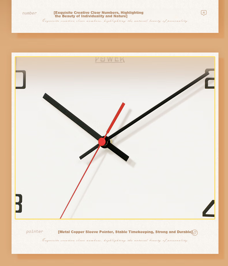 POWER Bawang Simple Living Room Wooden Style Wall Clock, Creative Timepiece for Home, Modern Quartz Clock, 35cm 12