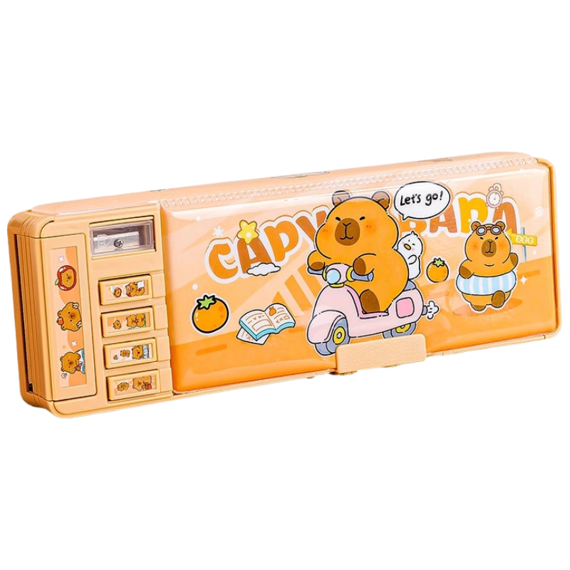 Yuji Capybara Multifunctional Combination Lock Pencil Case Girls Black Technology Internet Celebrity 2026 New Double-Layer High-Value Children Kindergarten Primary School Girls Pencil Box