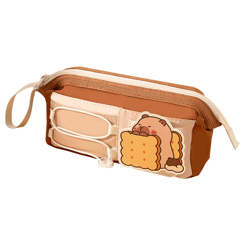 Kabaxiong Large Capacity Pencil Case with Wide Opening, High-Value Cartoon Design, Multi-Layer Stationery Bag, Cookie Piglet