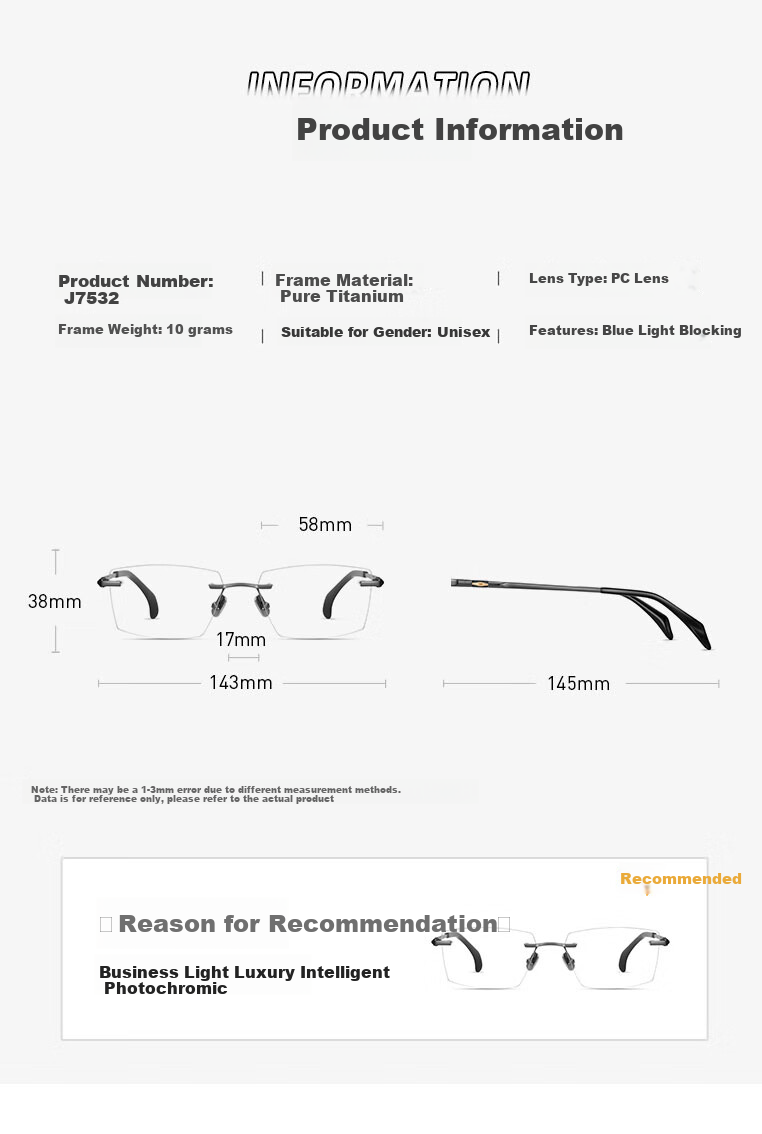 CAPONI Color-Changing Anti-Blue Light Glasses for Men, Ultra-Light Pure Titanium Frameless Flat Lens Glasses without Prescription, Anti-Radiation Phone And Computer Eye Protection Glasses 15