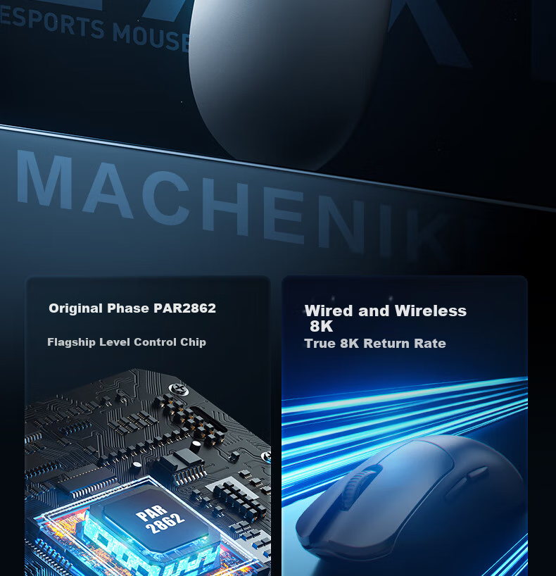 MACHENIKE L9X1 Advanced Lightweight Wireless Mouse Gaming E-Sports Office Wired/2.4G/Bluetooth Tri-Mode PAW3395 1K Polling Rate 53g Lightweight without Holes White 2