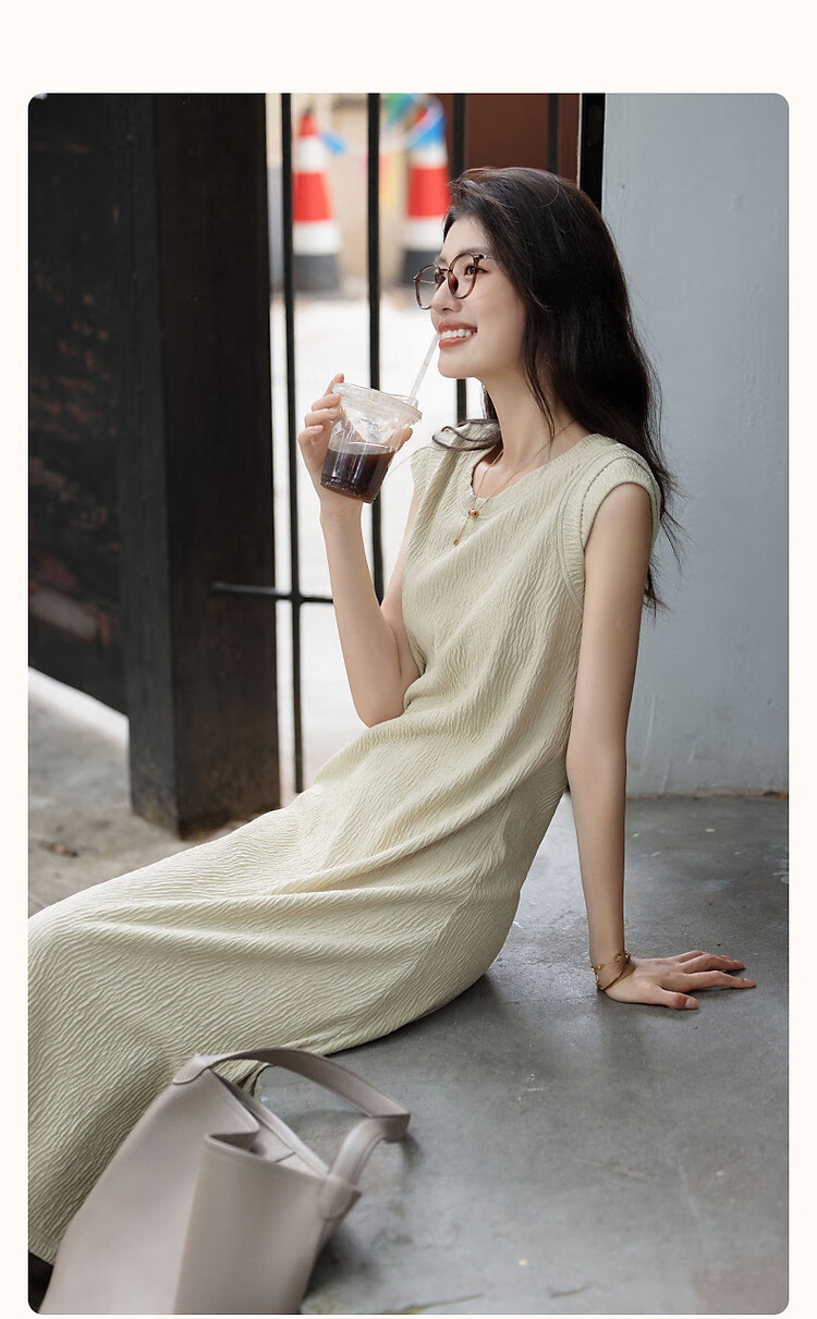 Demana [Comfort Elastic Soft] Summer Simple Style Round Neck Slim Fit Cap Sleeve Petite Elegant Body-Shaping Knit Women's Dress 3