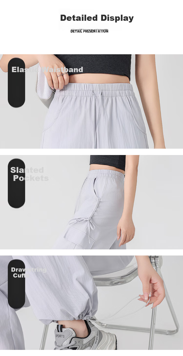 Free Style Women's High Waist Draped Wide Leg Cargo Pants 2026 Summer New Ice Silk Cool Casual Sports Paratrooper Tactical Pants 11