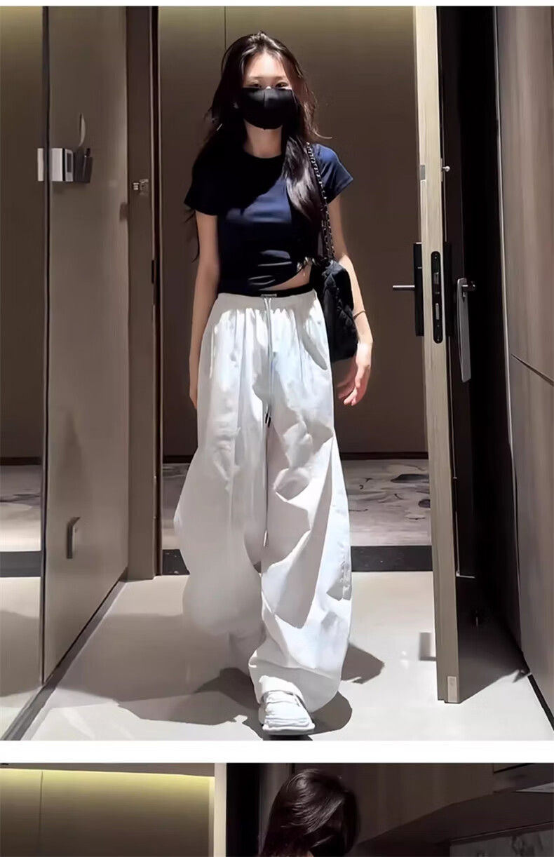 Langsha Women's American Style Work Pants Summer 2026 New High Waist Drawstring Colorblock Quick-Dry Sports Loose Casual Curved Cut Pants 7