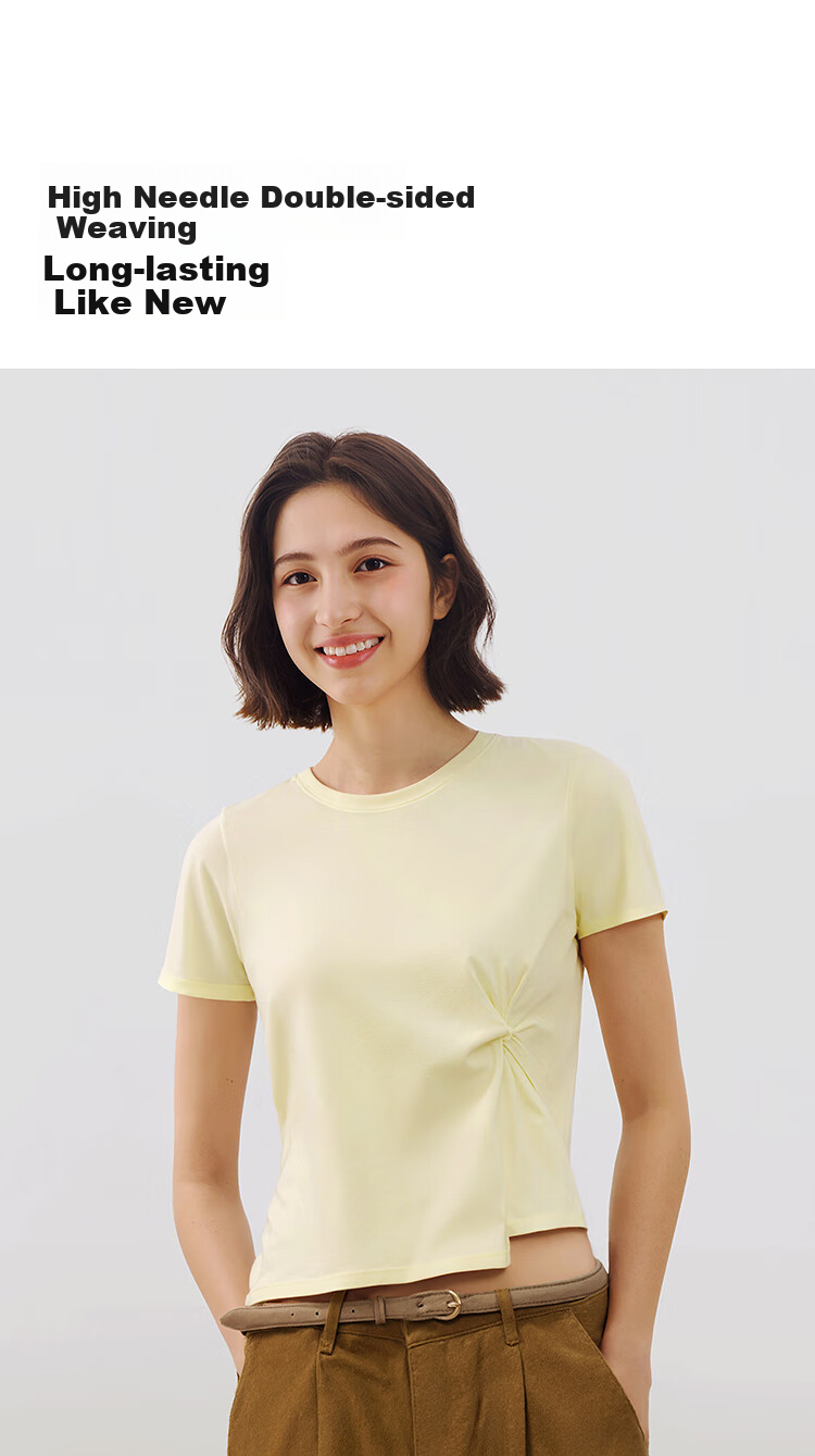 Semir Forest Soft | Women's Short Sleeve T-Shirt, Summer Cropped Style, Regular Shoulder, Solid Color, Slim Fit, Twisted Knot, Asymmetric Design Clothing 101325100095 6