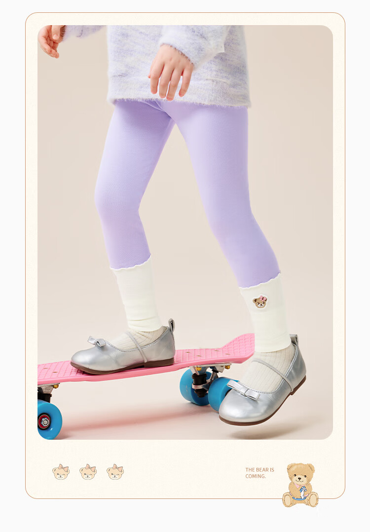 Classic Teddy Girls' Leggings, Children's Pants, Autumn Season, Color-Block Versatile Long Pants for Young Children, Navy Blue, Size 100 2