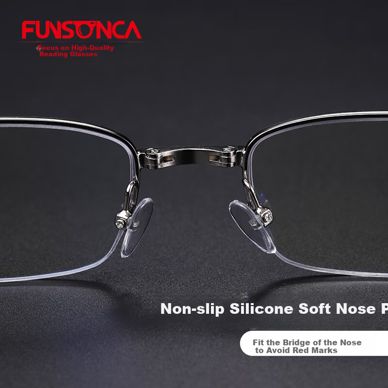 Funsonca Metal Folding Portable High-Definition Anti-Blue Light Reading Glasses for Men And Women, Imported Materials Comfortable 6104 300 Degree