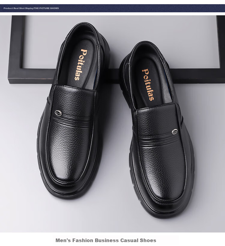 Poitulas Men's Slip-On Business Casual Shoes, Fashionable Lightweight Soft-Soled Loafers, Style 8815, Black, Size 39 5