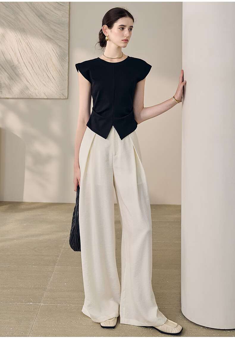 ROEYSHOUSE Women's Summer High-Waist Linen Casual Wide-Leg Pants 12289 Off-White 2XL 32