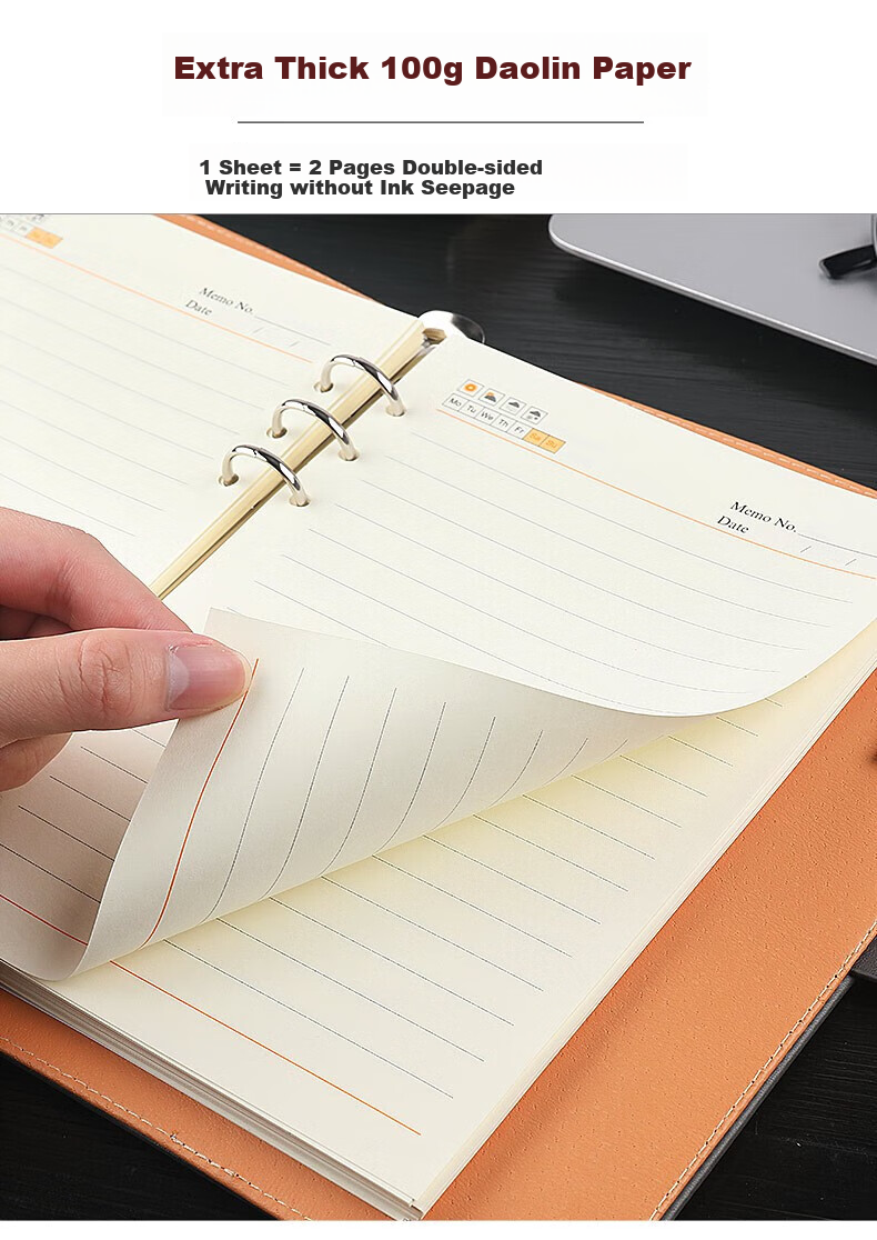 Zhongjianwenju Loose-Leaf Notebook, Office Business Journal, Work Notebook, Stationery Supplies, Leather Diary, Meeting Record Book, Customizable Logo, A5 Gray 25-21 Simple 4