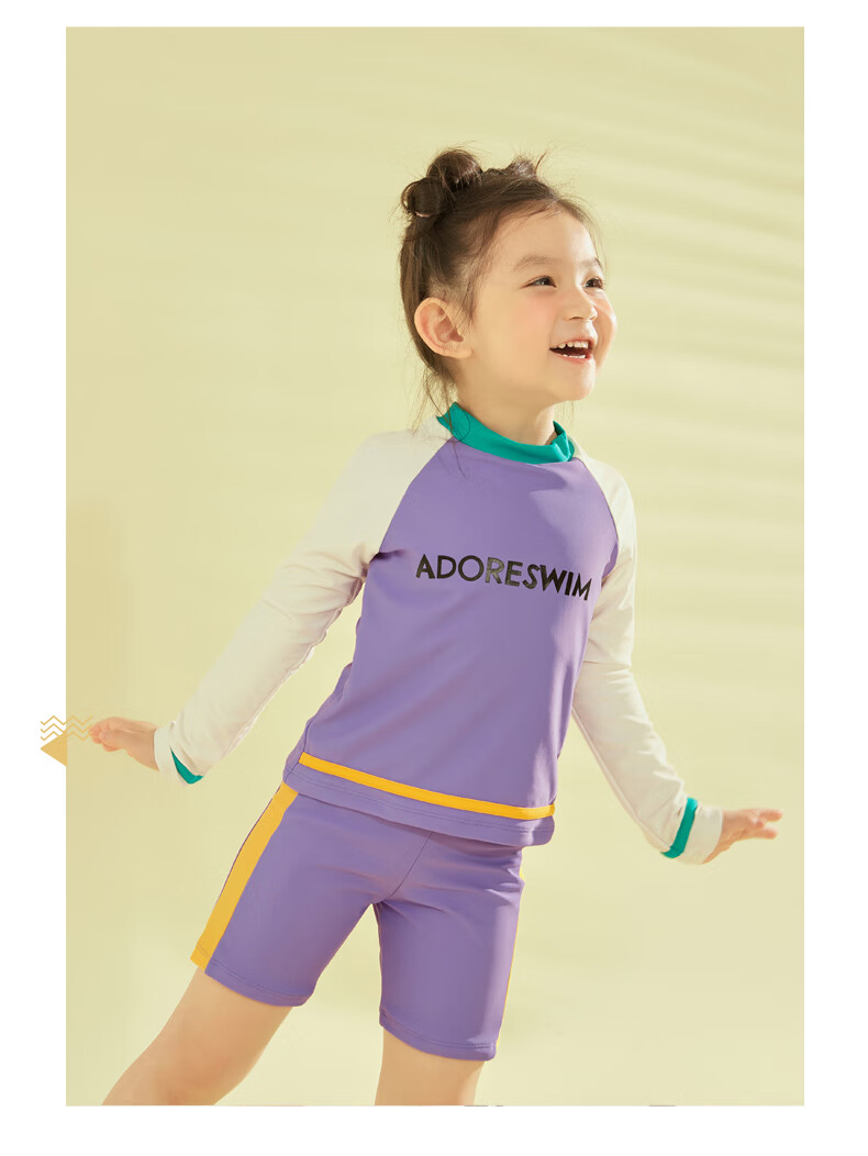 Adoreswim Girls' Two-Piece Swimsuit, 2024 Summer New Style, Children's Professional Swimwear, Long-Sleeve Sun Protection Swim Shorts 6