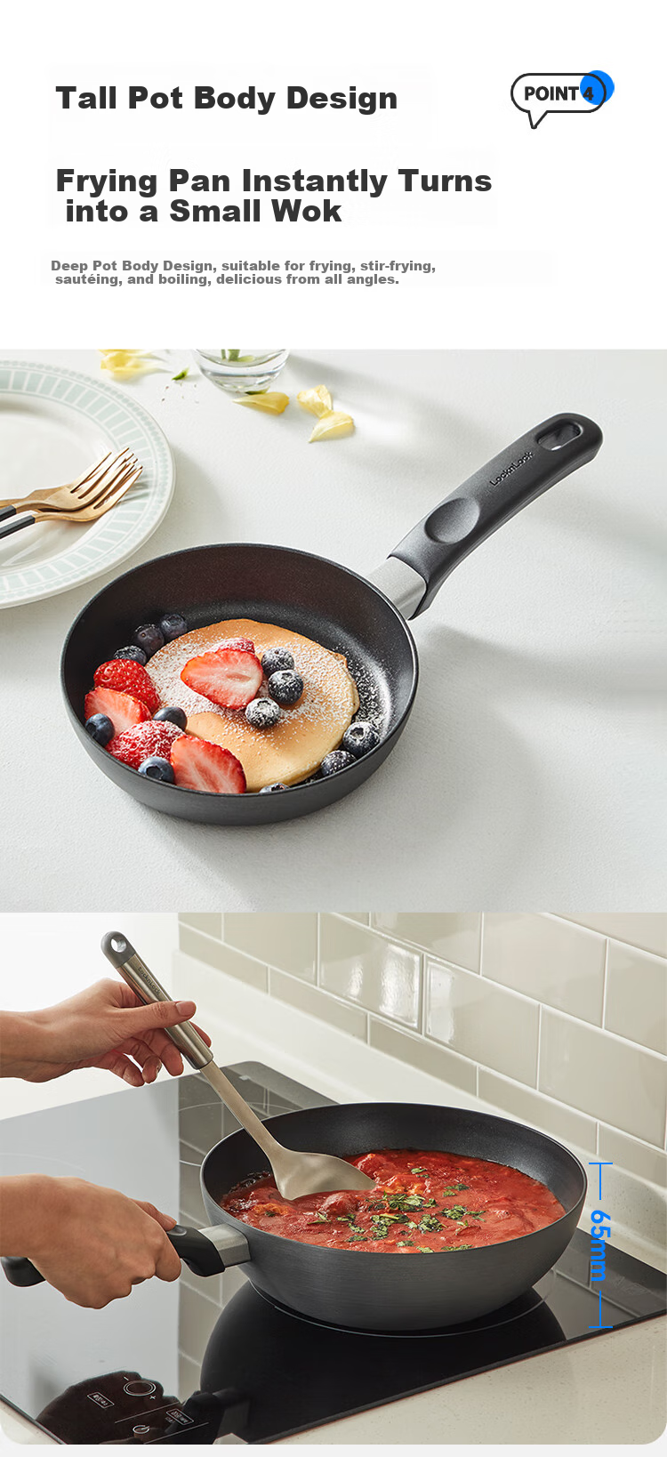 LOCK&LOCK Non-Stick Frying Pan, Deep Skillet, Stir-Fry Pan, Low-Smoke Cooking Pan for Eggs And Steak, Heat-Resistant Handle, Suitable for Gas Stove, 28cm 7