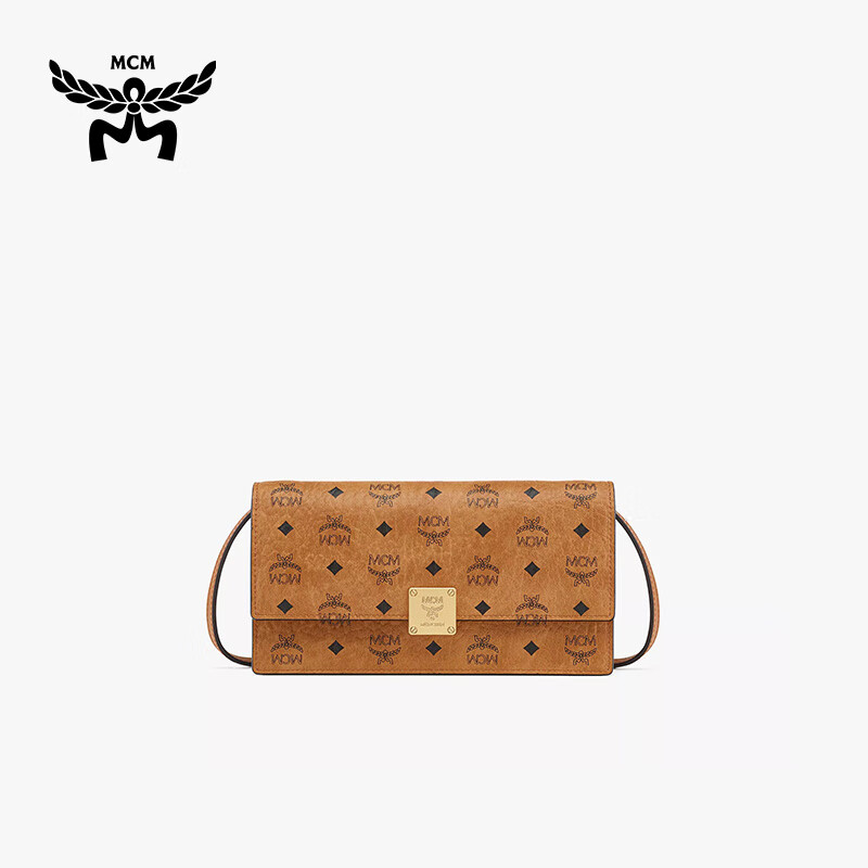 MCM AREN Large Crossbody Shoulder Envelope Wallet Cognac