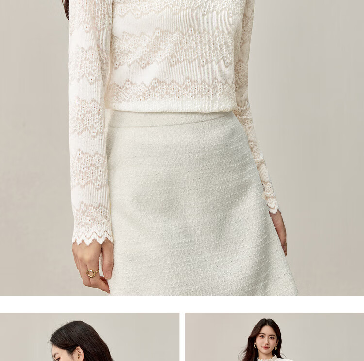 Sentubila Semi-Turtleneck Floral Textured Lace Slim Fit Long Sleeve Top for Women Autumn Hollow Out Inner Layer Shirt 7