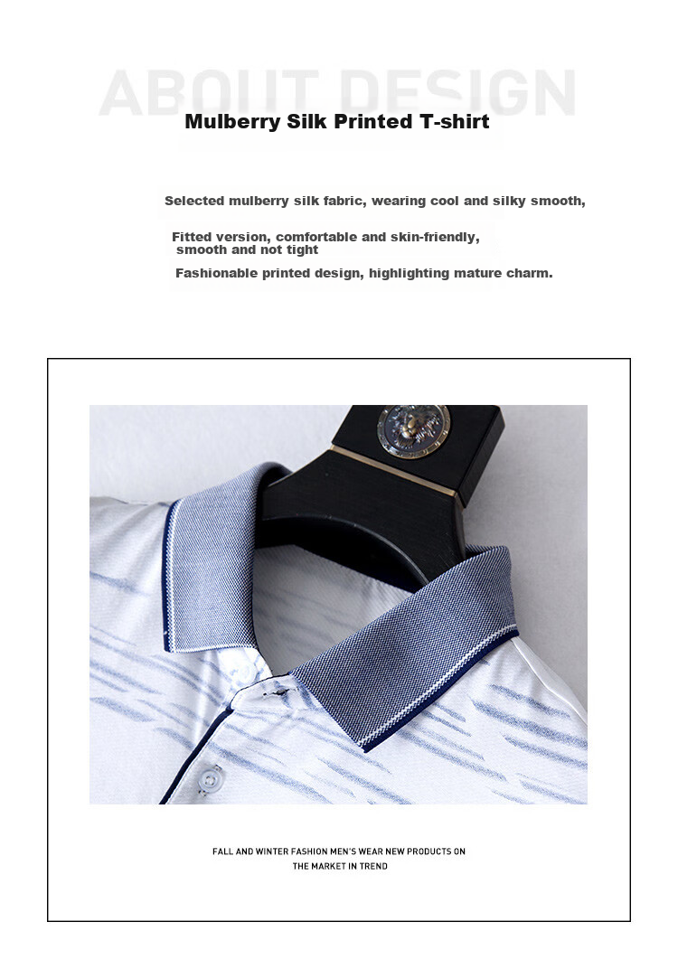Andongniao [11.4% Mulberry Silk + 88.6% Cotton] Natural Fiber Men's Short-Sleeve Polo Shirt, Summer Collared Skin-Friendly Breathable T-Shirt 2