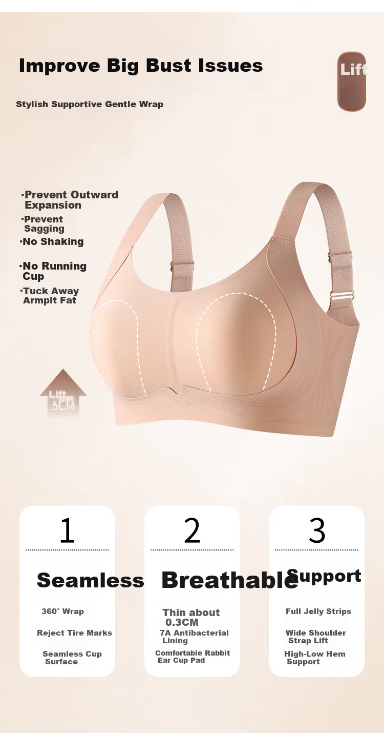 GRACEWELL Spring And Summer Large Bust Minimizer Rabbit Ear Cup Thin Bra for Women, High Side Support, Side Boob Control, Anti-Sagging, Wireless Brassiere 3