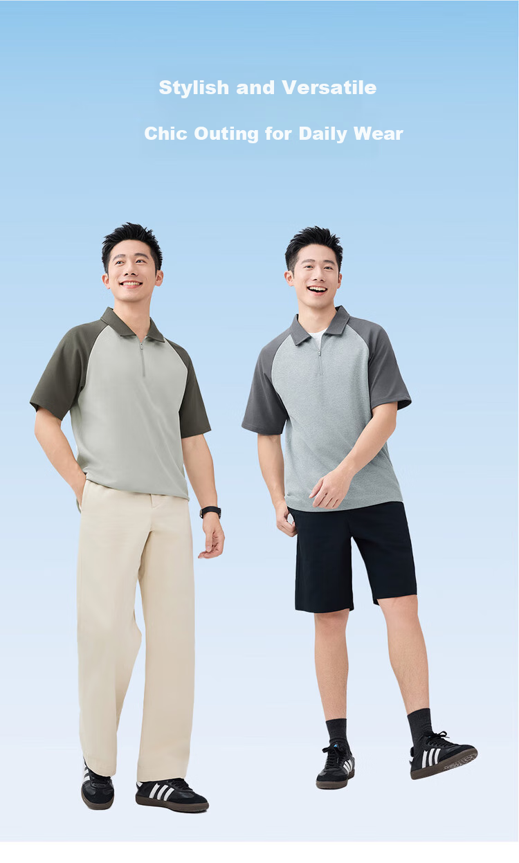 Giordano Comfortable Antibacterial Polo Shirt for Men, High-Tech Cooling Sun Protection Contrasting Color Raglan Short-Sleeve Top 01015405 11