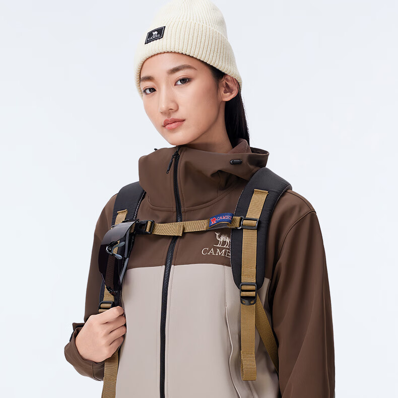 CAMEL Outdoor Soft Shell Jacket, Unisex Hooded Water-Repellent Windproof Mountaineering Hiking Coat A34CZ01797 L 15