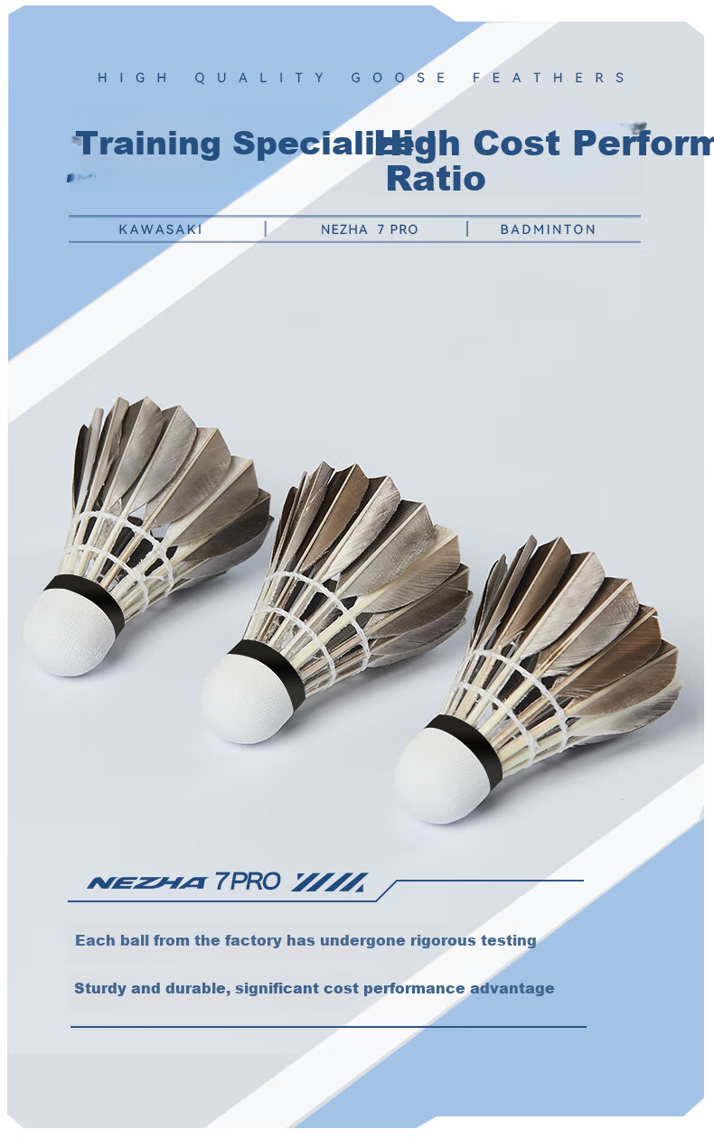 KAWASAKI Badminton Competition Training Durable Duck Feather Shuttlecocks, Pack of 12, Nezha 7PRO 5