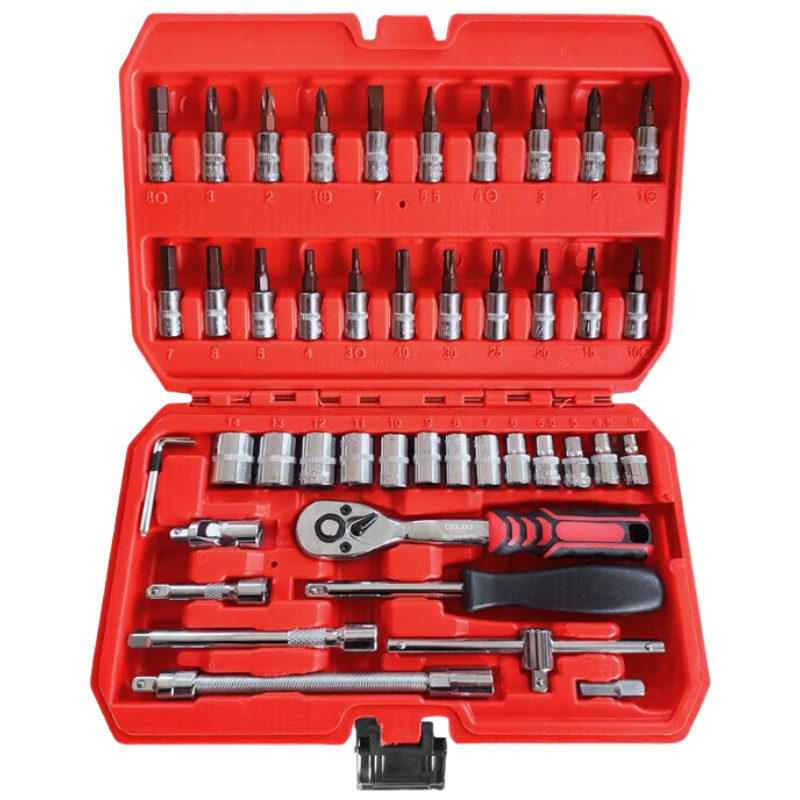 Delixi Electrical Sleeve Auto Repair Socket Wrench Set Quick Ratchet Car Repair Tool Motorcycle Repair Toolbox 46 Pieces