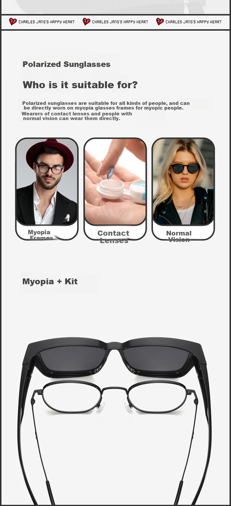 Chaersitaoxin Polarized Sunglasses Clip-Ons for Women, UV Protection, Strong Light, Myopia, Sunglasses for Men, Driving Specific CH-8101 Letter Style 3