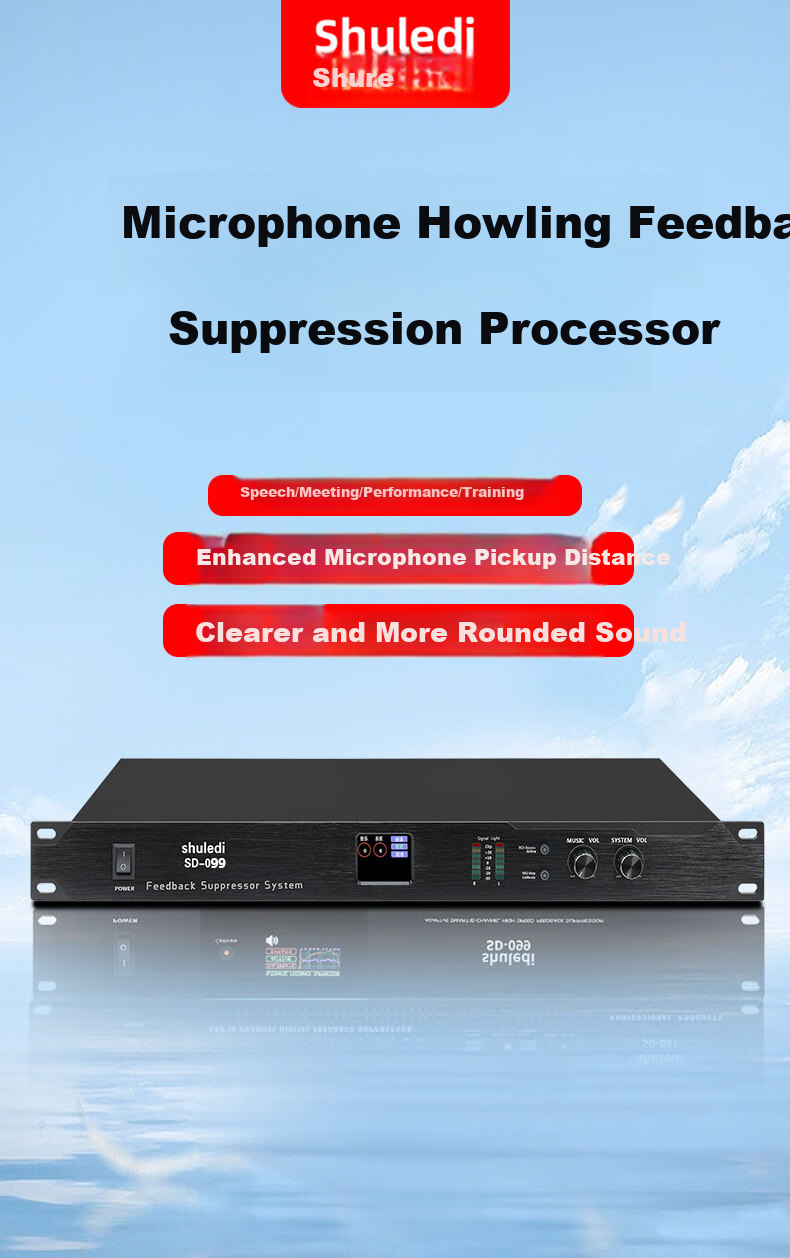 Shuledi SD-099 Domestic Feedback Suppressor, 4-Channel Microphone Mixer with Feedback Elimination, Anti-Howl Equalizer, Preamp Effects Processor for KTV Sound System, Conference Speaker, And Performance 1