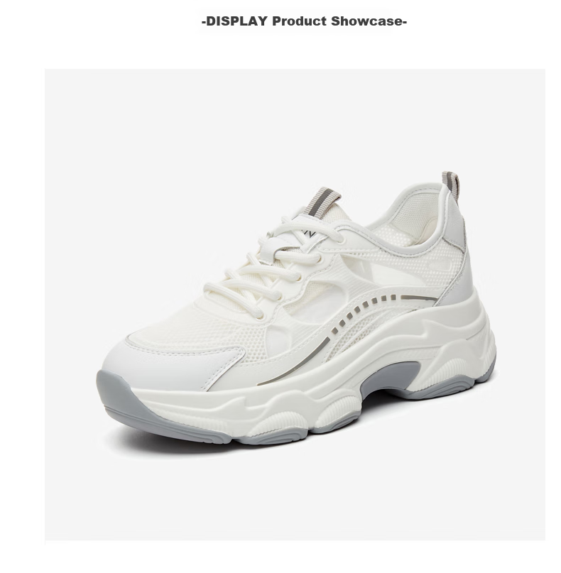 DAPHNE Women's Versatile Sports Casual Shoes with Breathable Mesh Upper, Lightweight Comfortable Thick-Soled Dad Sneakers, White And Silver, Size 42 26