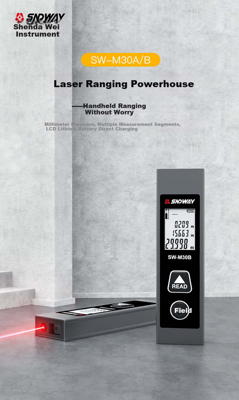 SNDWAY Laser Rangefinder, Infrared High-Precision Electronic Ruler, Rechargeable Room Measuring Device SW-M30A 1