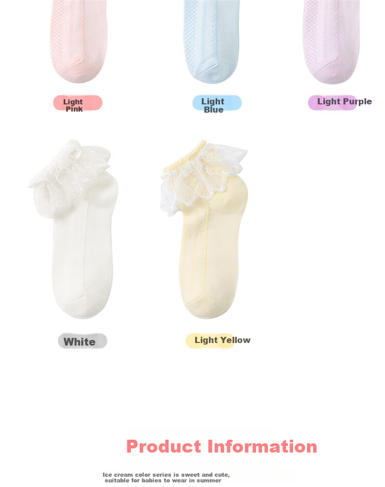 LangSha Children's Socks, Girls' Summer Thin Lace-Trimmed Dance Socks, Cute Versatile Princess Socks, White, 5 Pairs 9
