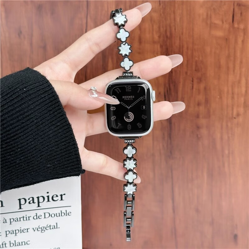 Watchbond Suitable for Huawei Watch Fit5/fit4 Strap, Fit4pro/5pro Bracelet, Fit3 Chain, Four-Leaf Clover Mother-Of Shell, Women's Summer Watch Chain, Breathable