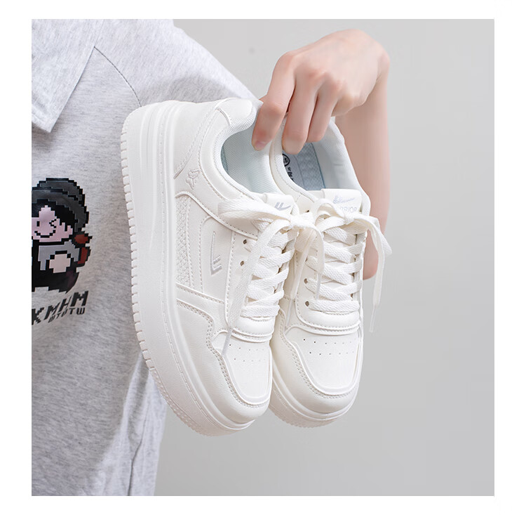 Warrior Women's Shoes, Thick-Soled Versatile White Sneakers for Spring And Autumn, New Sweet Casual Shoes, Student Sports Skateboard Shoes, Khaki Color, Size 38 12