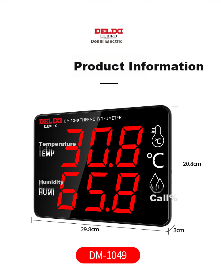 DELIXI ELECTRIC Industrial-Grade Indoor Temperature And Humidity Meter, Large Screen Electronic High-Precision Wall-Mounted Temperature And Humidity Display, Ultra-Temperature Alarm 7