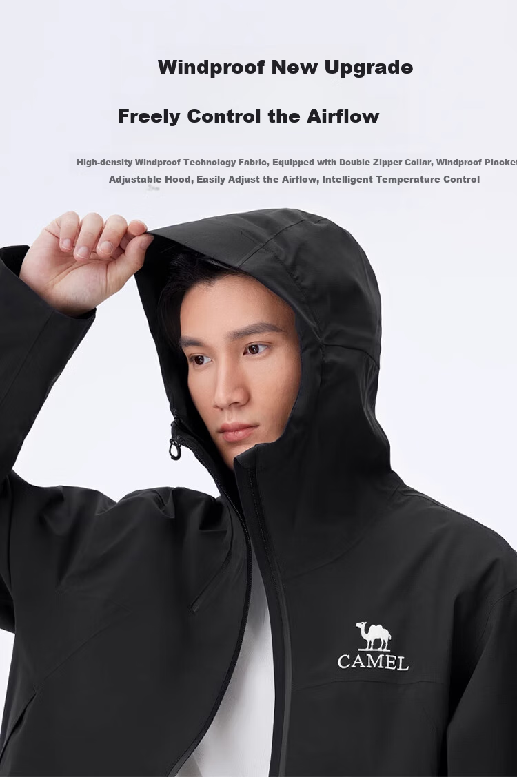 CAMEL Outdoor Hardshell Jacket for Men And Women, Windproof And Waterproof Coat, New Autumn Hiking Wear for 2024 [Black Armor] R727 6