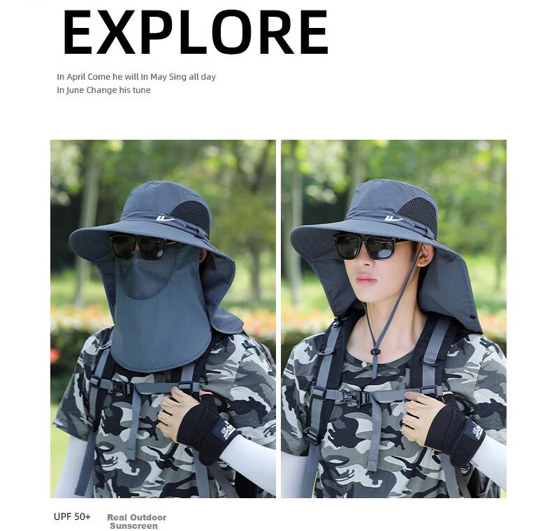 Huili Sun Hat for Men, UV Protection Face Covering Hat, Outdoor Neck Guard Fishing Straw Hat, Simple Fisherman Hat 11