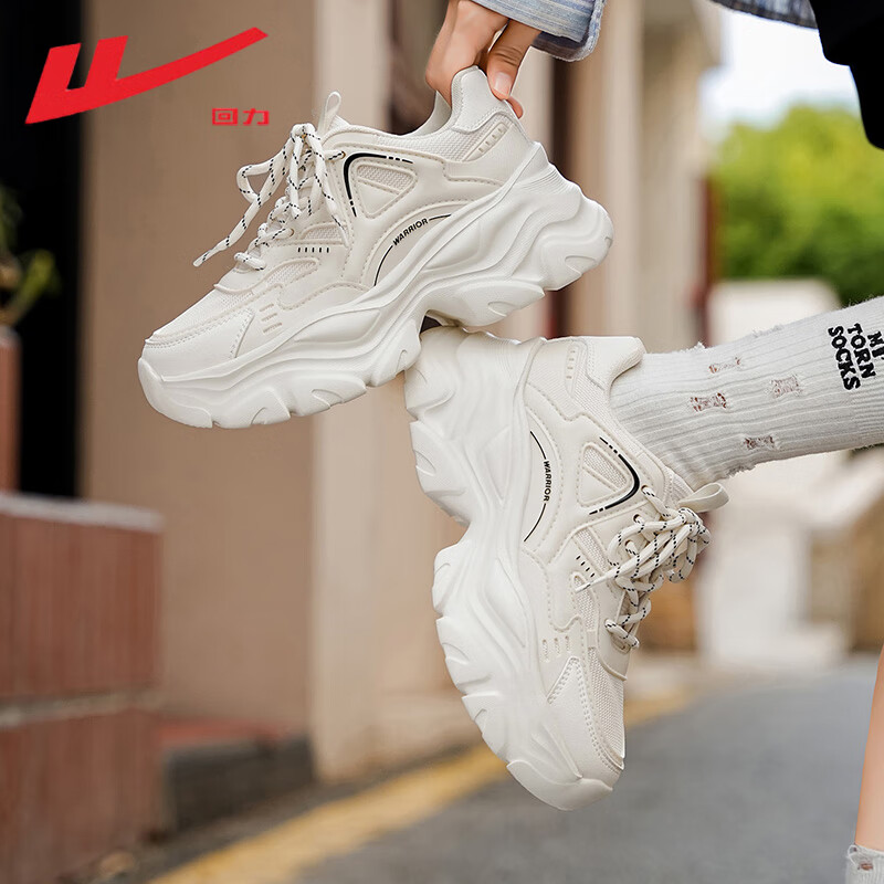 Warrior Official Women's Shoes 2026 Summer New Breathable Thick Sole Height Increasing Dad Sneakers M750c White Size 35