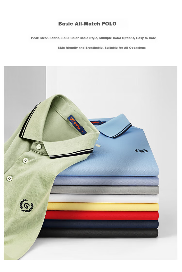 Goldlion Men's POLO Shirt, Summer Simple Casual Skin-Friendly Long-Staple Cotton T-Shirt TSF0349-LA118, Sky Blue, M 2