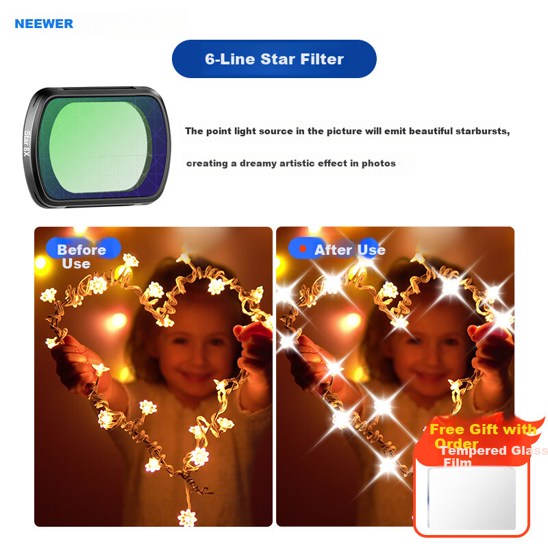 NEEWER Filter for DJI Pocket 4/3 Action Camera, Magnetic Quick-Release, 6-Line Starlight Filter, Single Piece