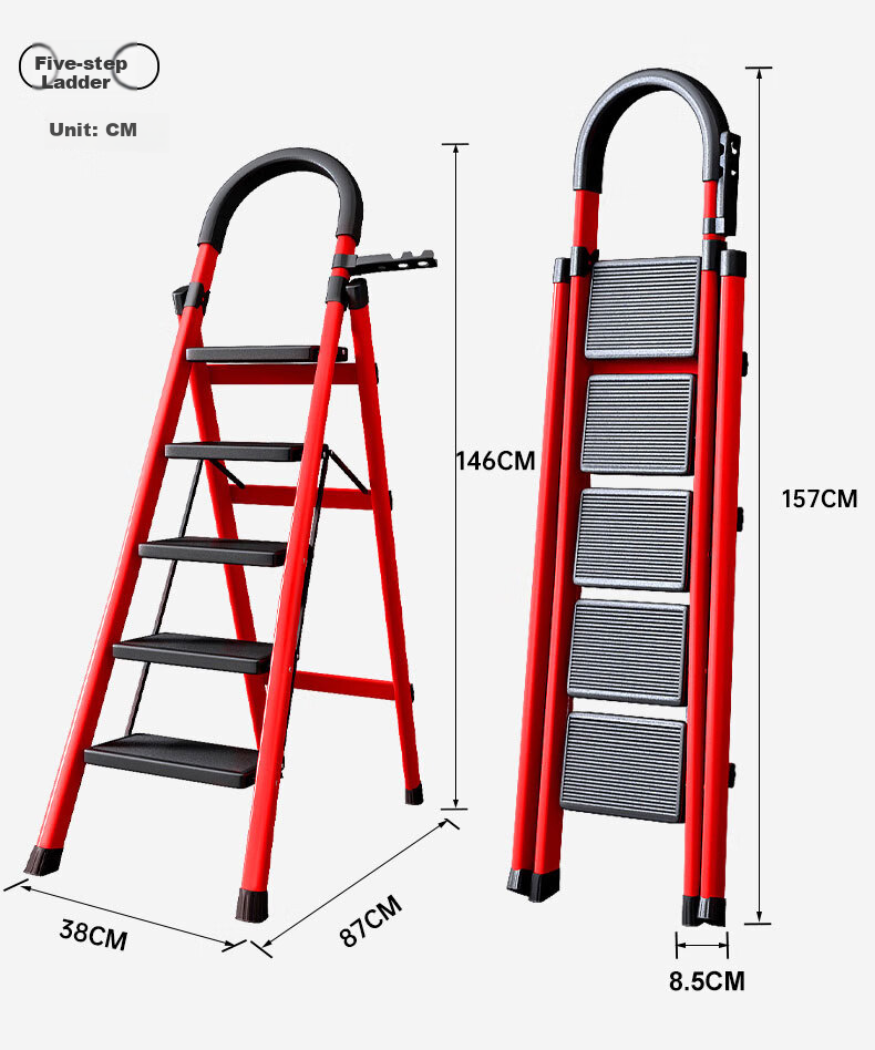 SHULIANG Ladder, Household A-Frame Ladder, Five-Step Ladder, Folding Engineering Ladder, Thickened Carbon Steel 16