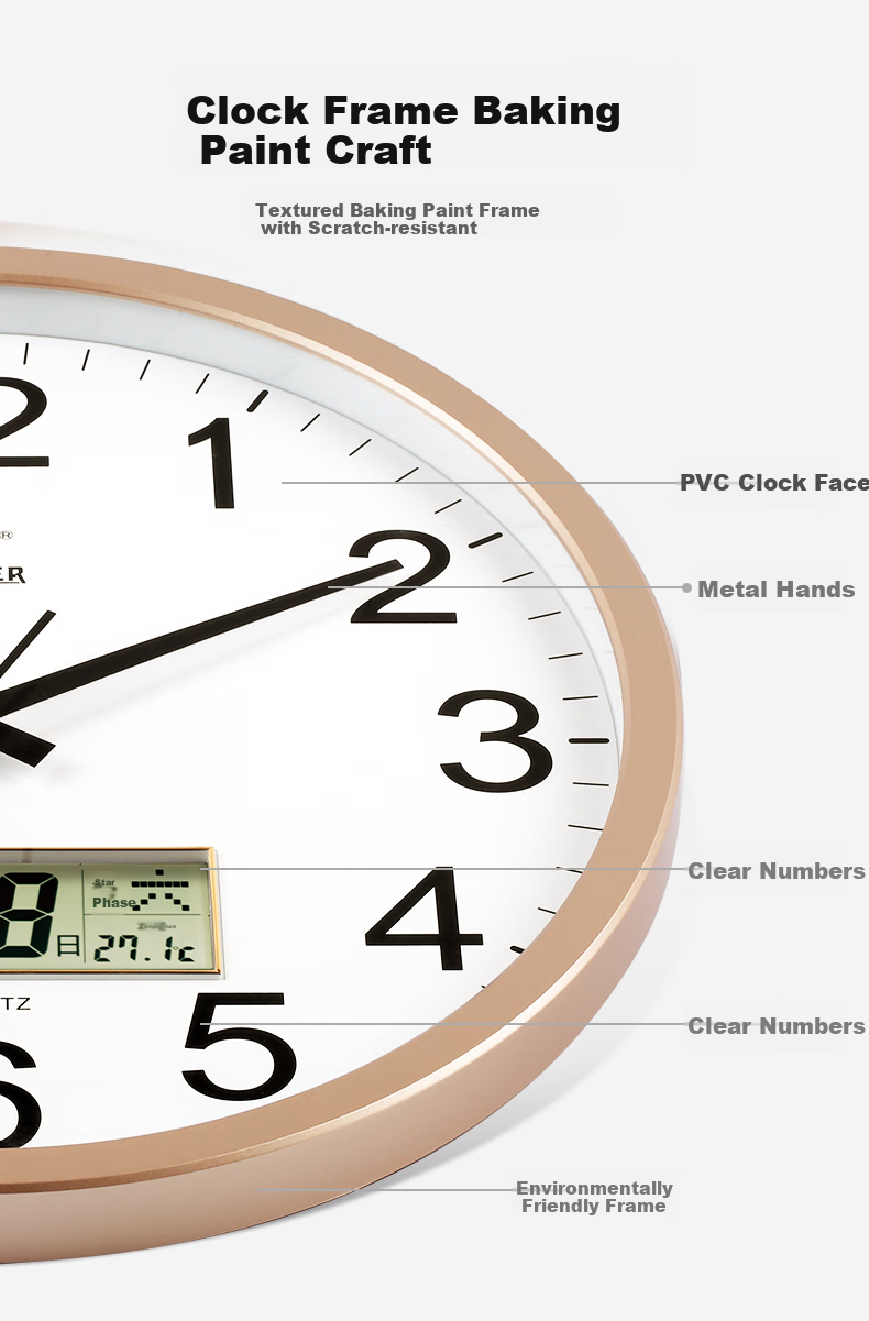 POWER Bawang Wall Clock, Living Room Simple Round Clock, Wall-Mounted Quartz Clock with Calendar, 40cm Silver, BW24006F1 3