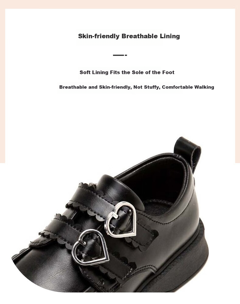 Follow Me Girls' Leather Shoes, Spring And Autumn Soft-Soled Versatile School Performance Shoes for Little Girls, Children's Flats, Black, Size 31 4