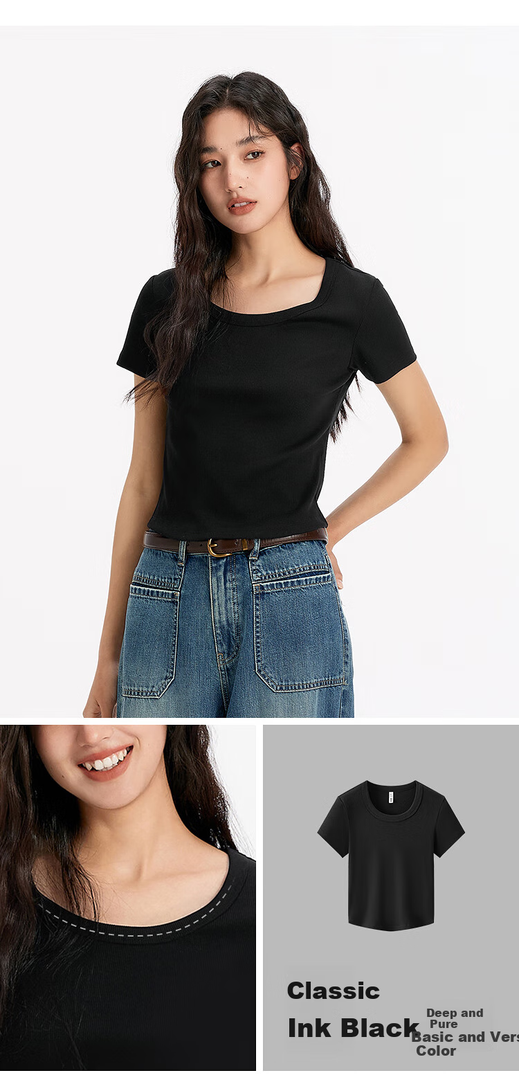 Semir Women's Short-Sleeve T-Shirt, Summer Cropped Fitted Round Neck Regular Shoulder Top 101325100006 7