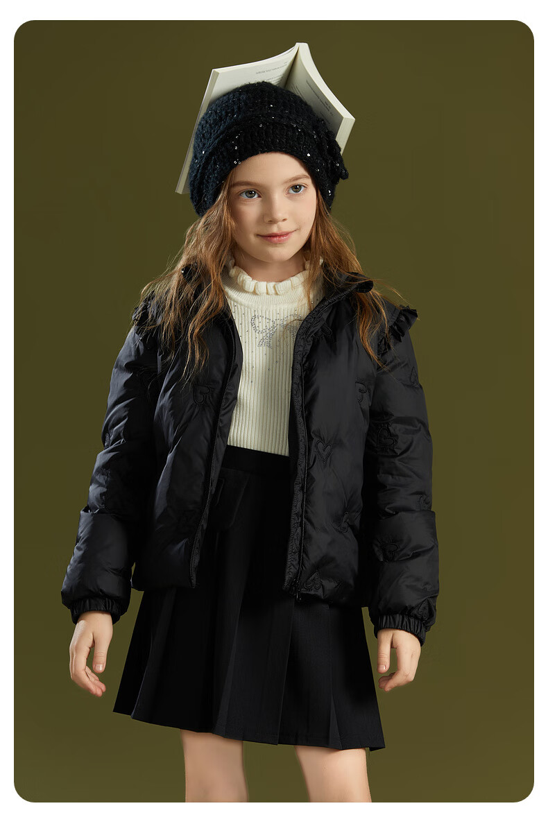 Follow Me Girls Lightweight Down Jacket Winter Children's White Duck Down Short Stylish Warm Coat Black 120cm 11