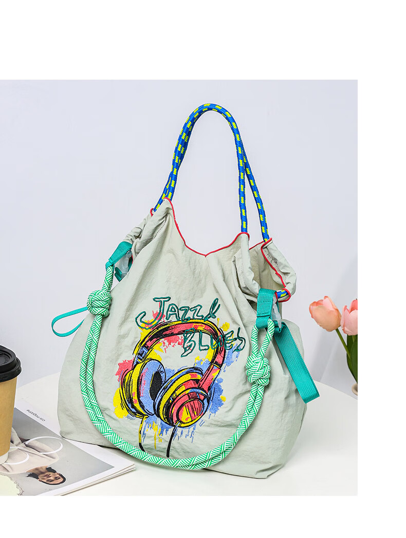 BIGCOWCOW Handbag, Embroidered Nylon Canvas Bag, Shopping Tote, Crossbody Women's Bag 6