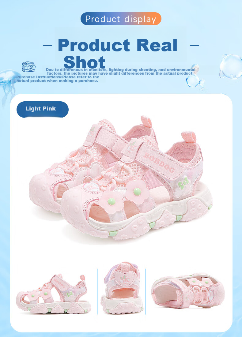 BOBDOG Girls Summer Closed-Toe Soft Sole Breathable Beach Sandals 105542031 Light Pink Size 30 9