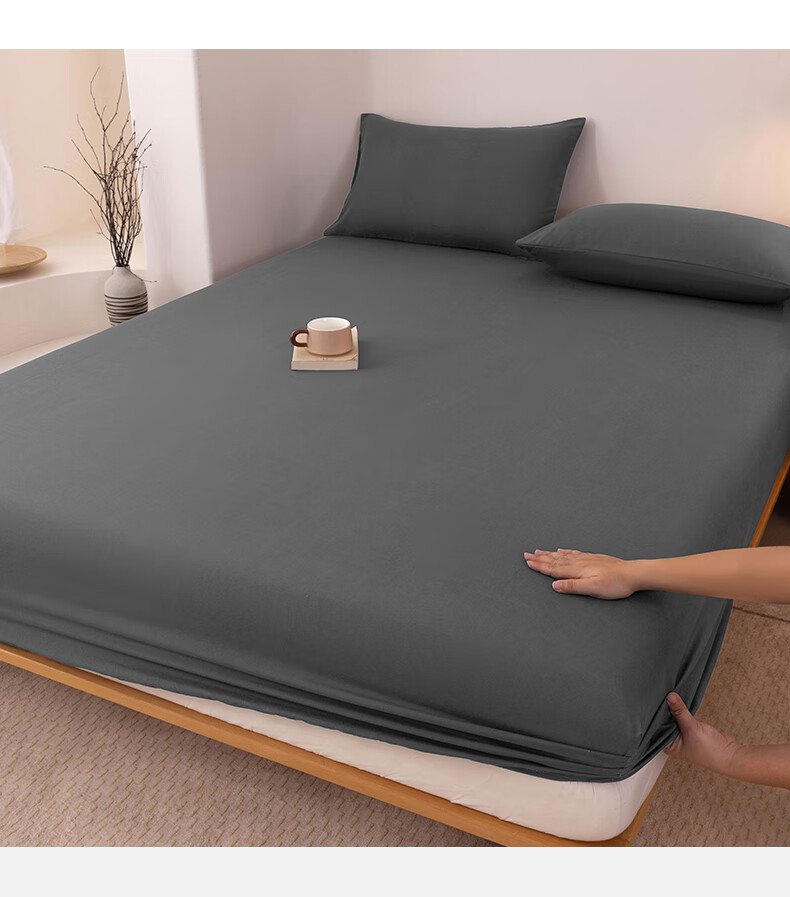 Aiwei Class A Washed Cotton Student Bed Fitted Sheet Single Non-Slip Dustproof for 1.2m Bed Dark Gray 10