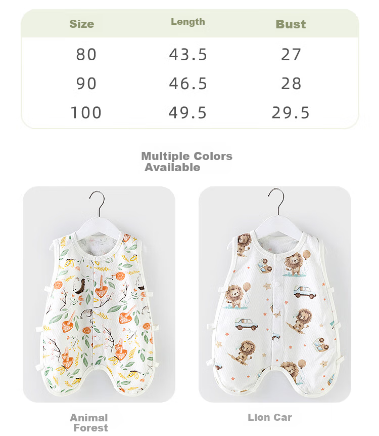 9I9 Baby Romper Thin Pure Cotton Sleeveless Bodysuit Newborn Onesie Infant Crawling Suit Sleeping Bag Lion Pattern 100cm 3