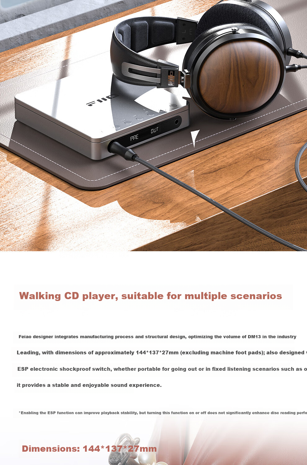 FiiO DM13 Portable HiFi Stereo 4.4 Balanced CD Player, Soundbar, Supports Track Capture Transcription, Aptxhd Bluetooth Transmission, Silver Bluetooth Versio 4